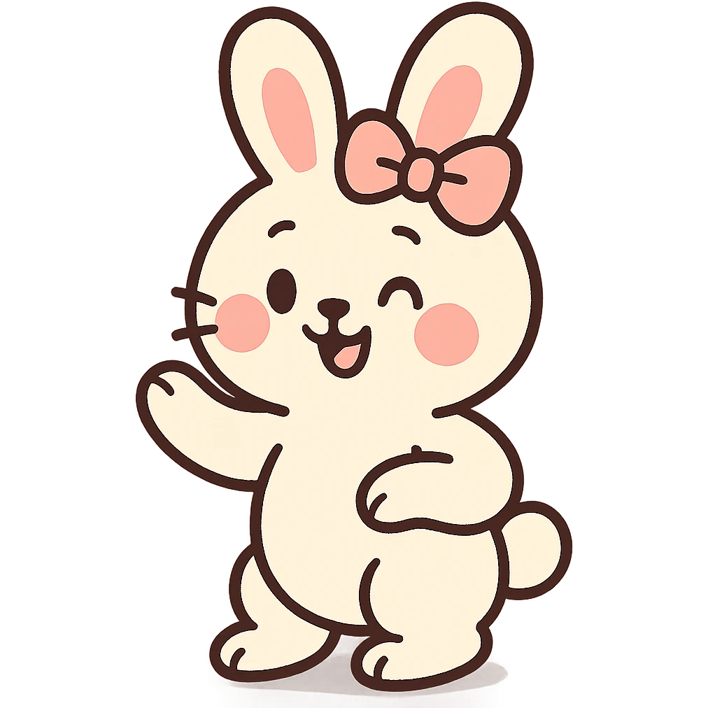 pastel toon style cutesy white bunny rabbit with a pink bow emoji