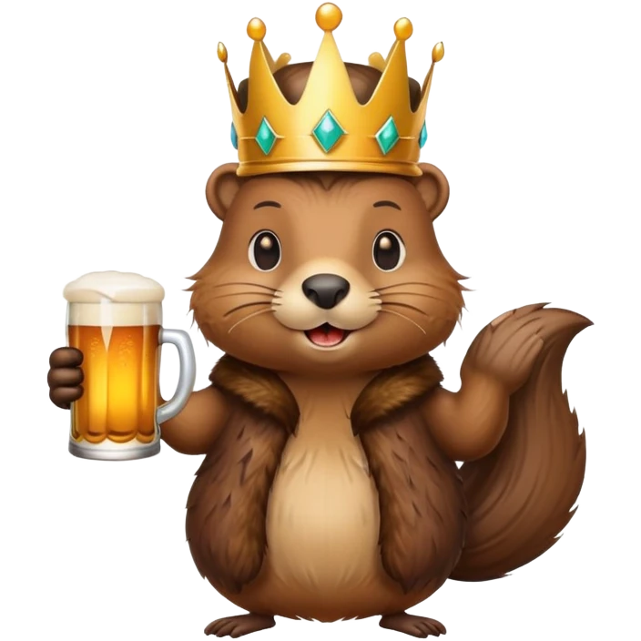 beaver with a crown on her head and a glass of beer in her hands emoji