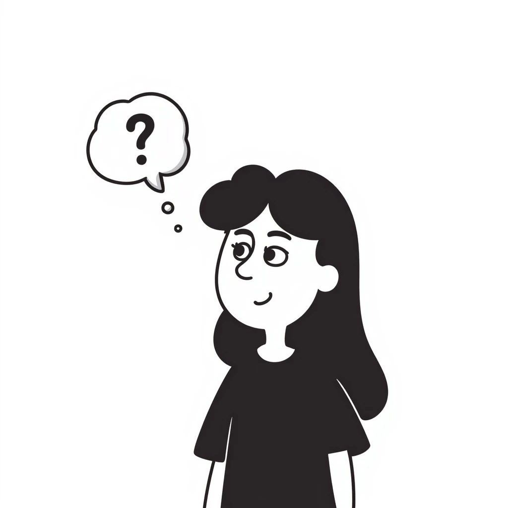 black doodle of a person with raised eyebrow, looking up, thought bubble, casual style emoji