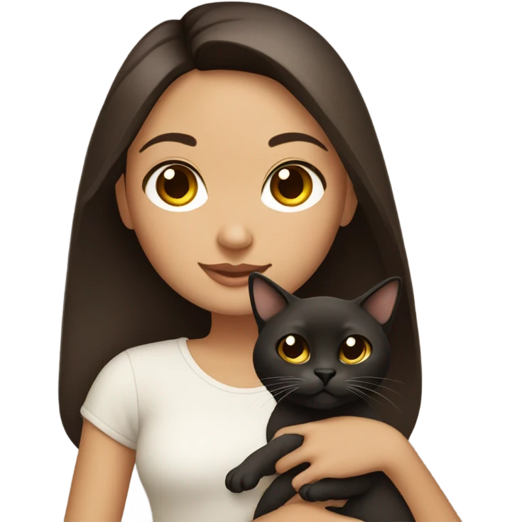 Make a girl with dark brown hair and dark brown eyes holding a Siamese cat emoji