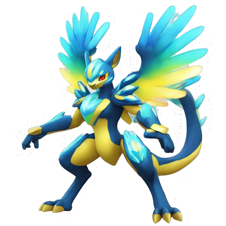 Celestial Powerful Shiny-Crystallic Colorful Vibrant Colors Flying Advanced Zeraora-Aurorus-Fakémon-Legendary-Pokémon-Creature Full Body emoji