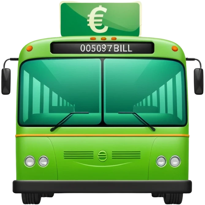 green electric bus with big green euro bill showing 0 emoji