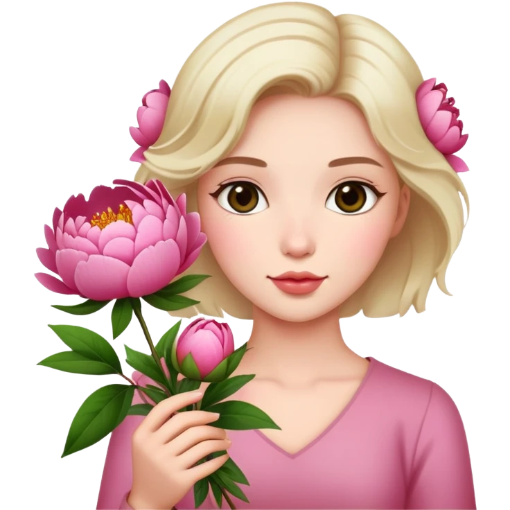 Beautiful girl holding peony flowers emoji