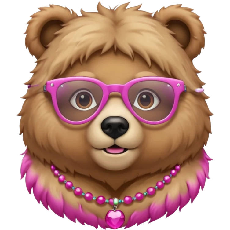 bear with pink glasses necklace and earings emoji