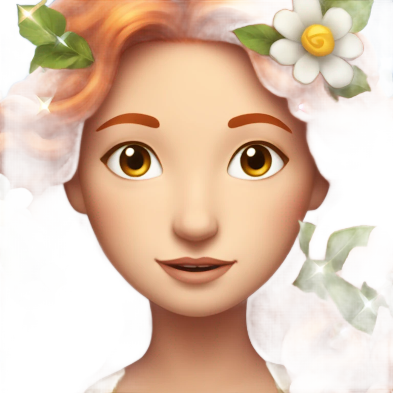 Long Red haired goddess with flowers in her hair surrounded by sparkles  emoji