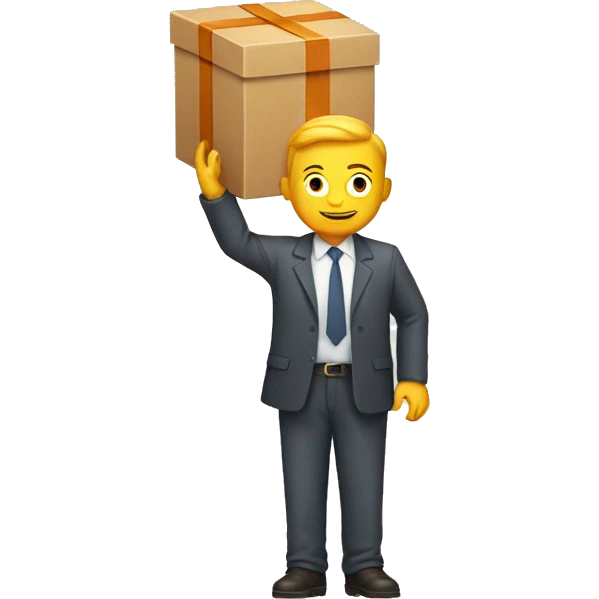 standing men with hold box and sunshine text on the box emoji