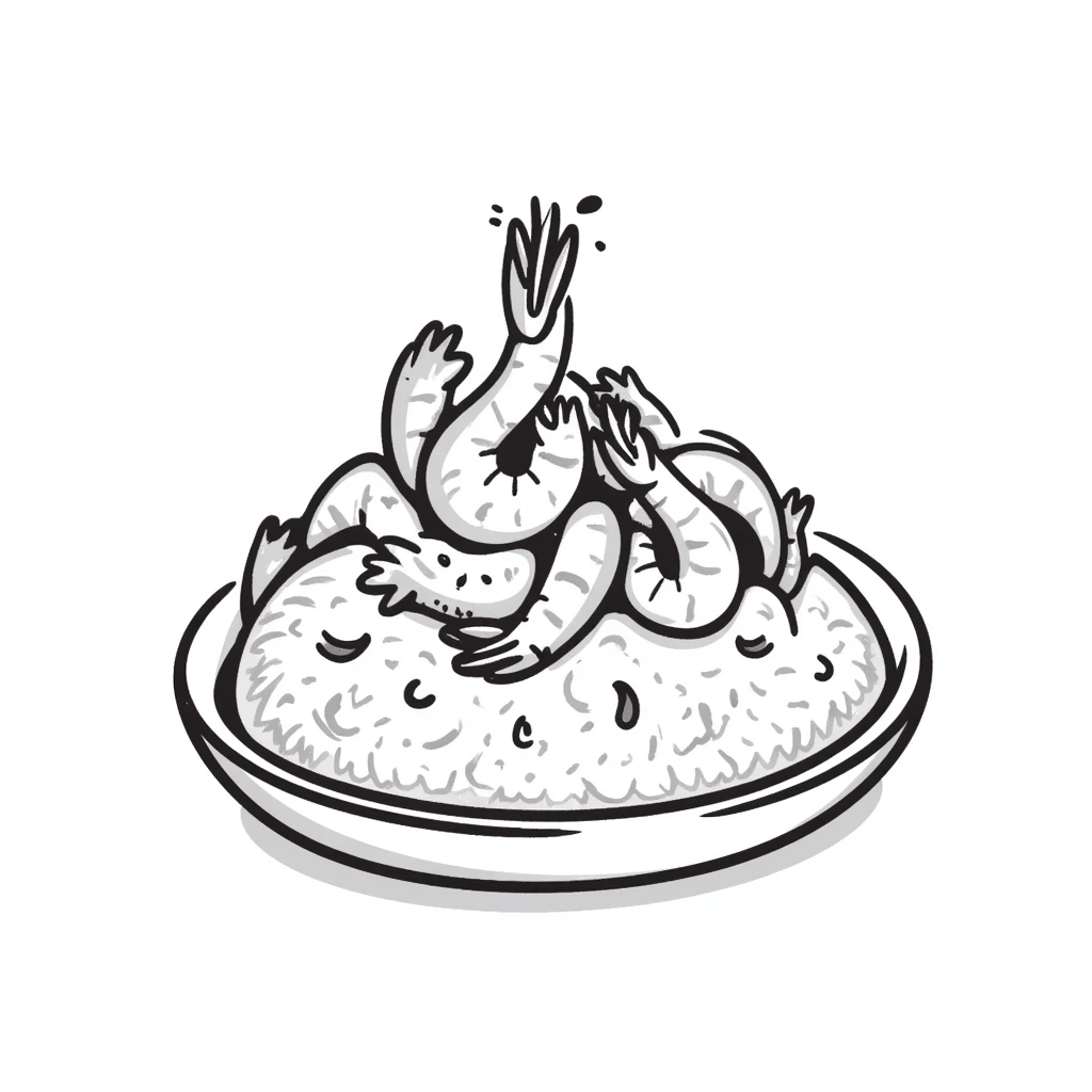 A plate of delicious seafood rice with prawns emoji