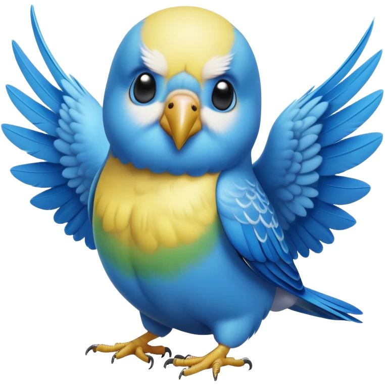 cinematic-[budgie]-realistic-full-body-perched-emoji,-wings-out-flying,-head-tilted-dramatically,-sleek-[blue]-feathers,-simplified-yet-realistic-focused-features,-highly-detailed,-glowing-with-an-almost-sarcastic-glow emoji