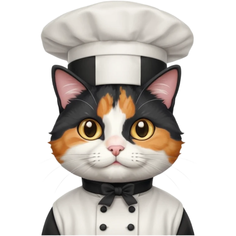 fluffy black chef cat wearing a tall white chef hat emoji