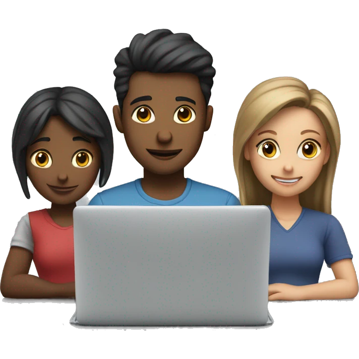 2 girl and 3 man each of them holding laptop and sit together  emoji