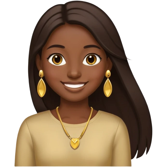 Girl showing happiness, dark skin tone, long straight dark brown hair, gold earrings emoji