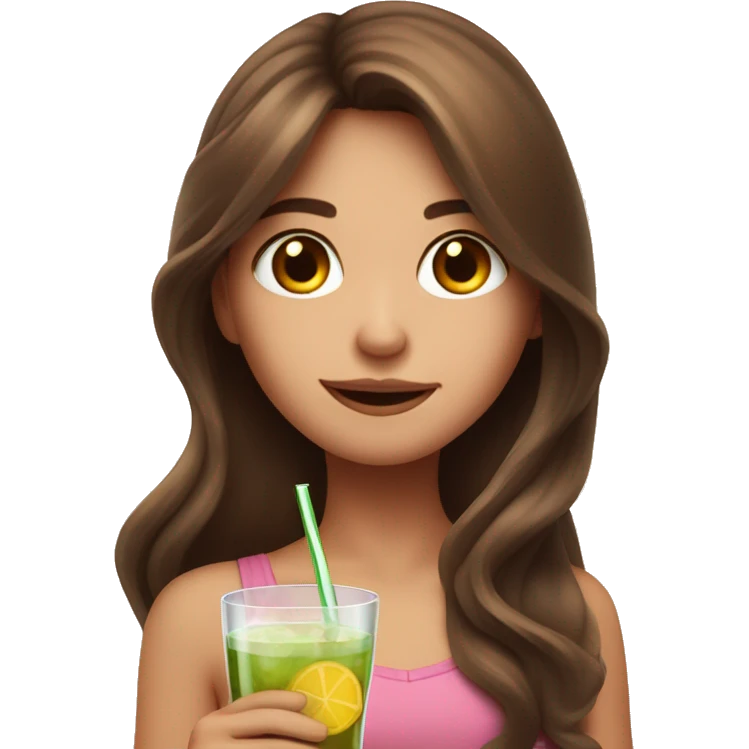 Dizzy cute girl with long brown hair holding a cocktail emoji