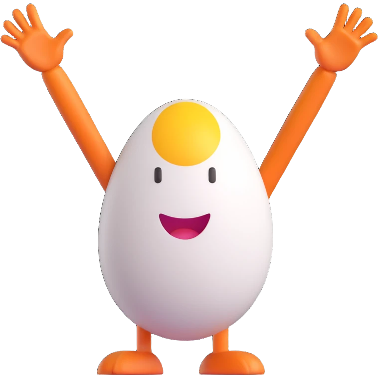 a cartoon egg with arms raised, celebrating emoji