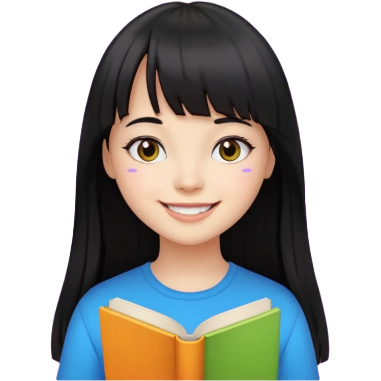 lecture girl with straight bangs fringe long black color hair with color book emoji