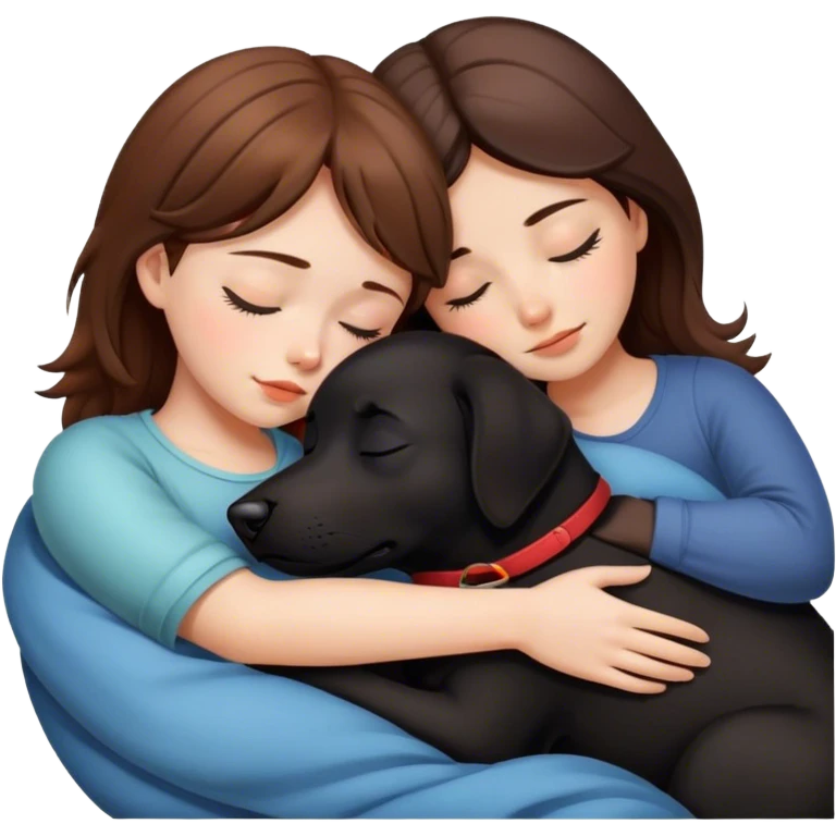 brown-haired girl asleep hugging a black dog emoji