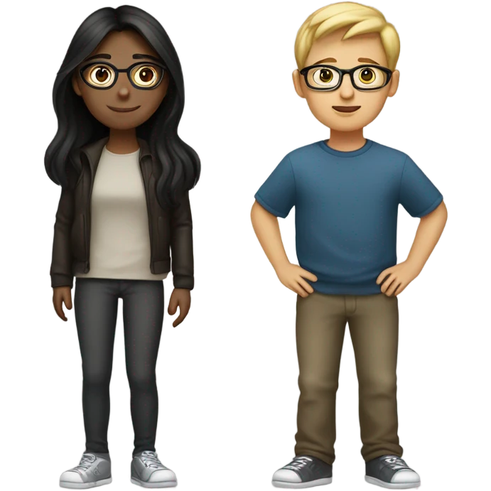 light skin girl with dark brown hair and medium skin mexican boy with glasses and black hair together  emoji