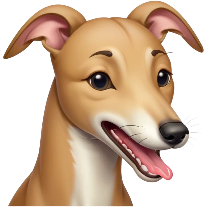 Cinematic Cute Yawning Fawn Greyhound Portrait Emoji, Head tilted slightly with a dramatic, wide-open yawn, showcasing a smooth fawn Fur with a refined finish, floppy ears slightly drooping, round eyes barely open in drowsy contentment, Simplified yet irresistibly adorable features, highly detailed, glowing with a soft, cozy glow, high shine, relaxed yet expressive, stylized with a touch of whimsy, bright and endearing, soft glowing outline, capturing the essence of a sleepy yet affectionate companion, so drowsy it feels like it could stretch out of the screen and curl up for a nap! emoji