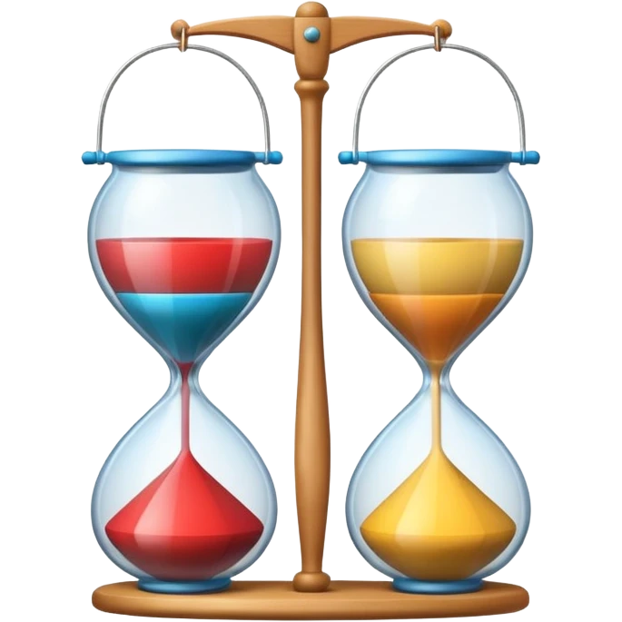 two cups joined by an axle, forming an hourglass shape, spinning on a string stretched between two sticks. Show it in motion, colorful and playful emoji