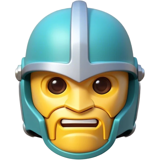 Clash of Clans aesthetic: Cinematic Playful 3D Isometric Helmet Emoji, rendered in a 3D vector-style similar to standard emojis with minimal shading and bold, simplified shapes. A compact, distinct form with signature details, softly glowing with a fantasy RPG magic charm. Simplified yet unmistakably iconic, highly detailed and consistent, glowing with a soft radiance and high shine. Stylized with a touch of heroic grandeur and a soft glowing outline, capturing the essence of a beloved gaming relic with a friendly, playful manner! emoji