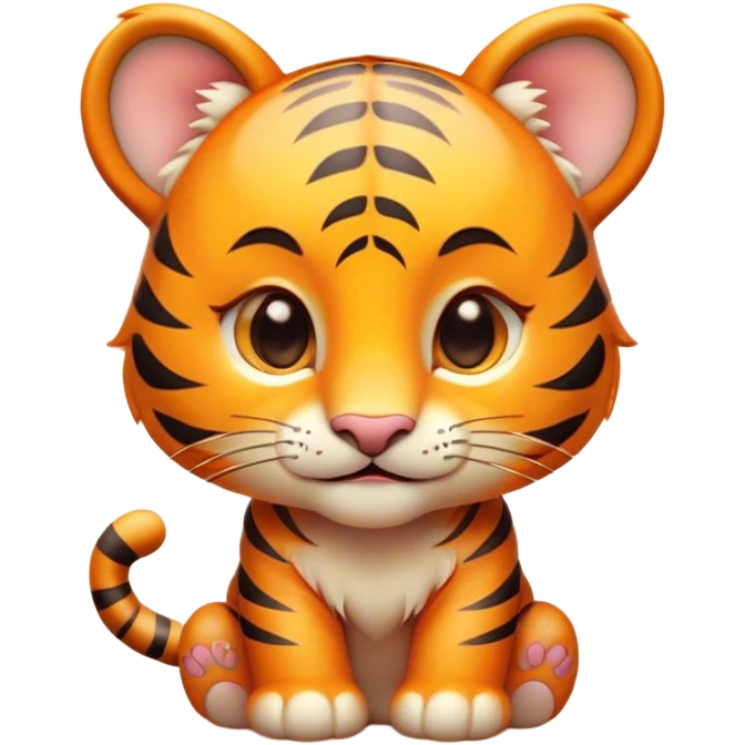 Cinematic Cute Tiger Cub Portrait Emoji, Head tilted playfully and inquisitively, with an adorably compact form accented by subtle stripes and round, sparkling eyes full of wonder, Simplified yet irresistibly adorable features, highly detailed, glowing with a warm, inviting wild glow, high shine, affectionate and lively, stylized with a touch of whimsical feline cuteness, soft glowing outline, capturing the essence of a mischievous yet loving tiger cub that seems as if it could leap out of the screen into your arms! emoji
