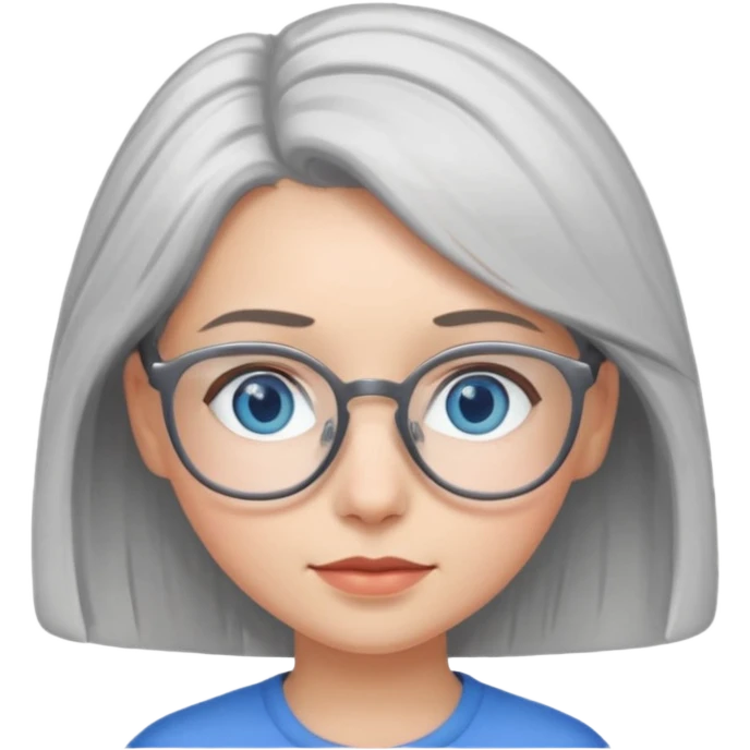 girl with gray medium length hair and blue eyes with glasses emoji