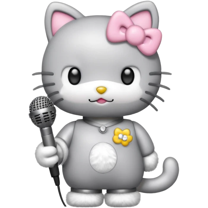 grey Hello Kitty with a microphone emoji
