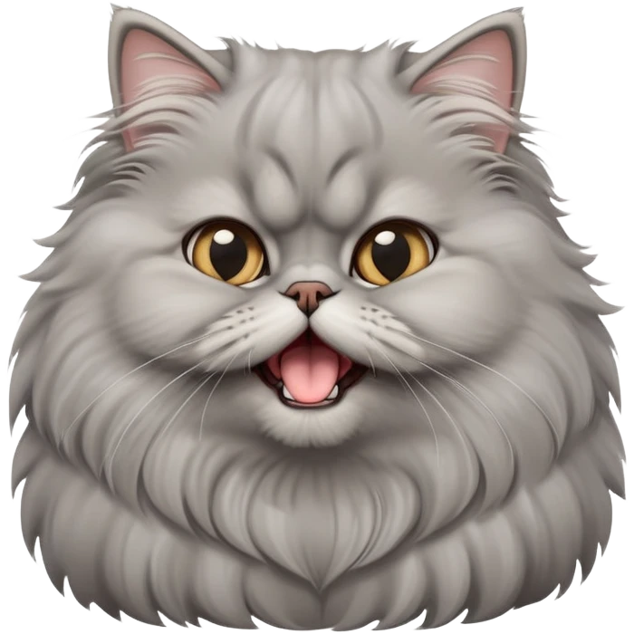 cinematic-adorable-big-eyed-fluffy-grey-persian-cat-portrait-emoji,-head-tilted-playfully-with-a-cute,-exaggerated-yawn,-fluffy-grey,-simplified-yet-irresistibly-cute-features emoji