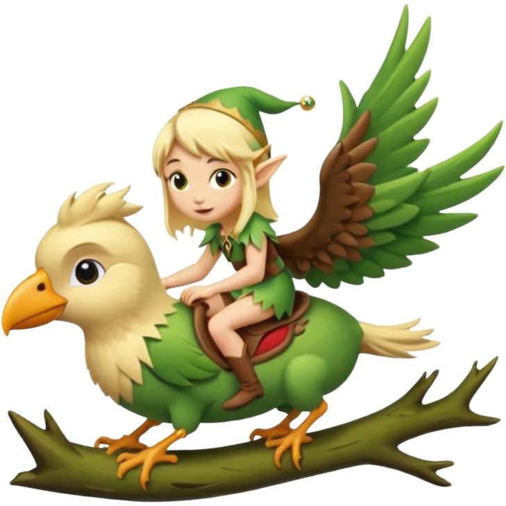 tiny forest elf blonde hair riding bird emoji