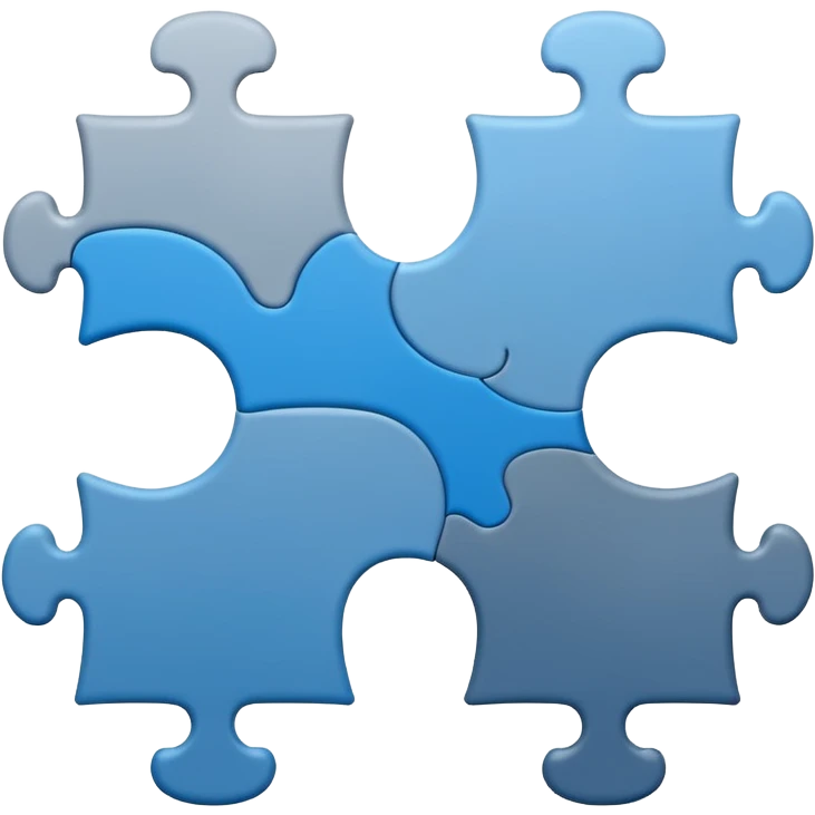 Minimal flat-style puzzle piece emoji in blue and grey, professional design for business presentation, clean edges, modern corporate aesthetic emoji