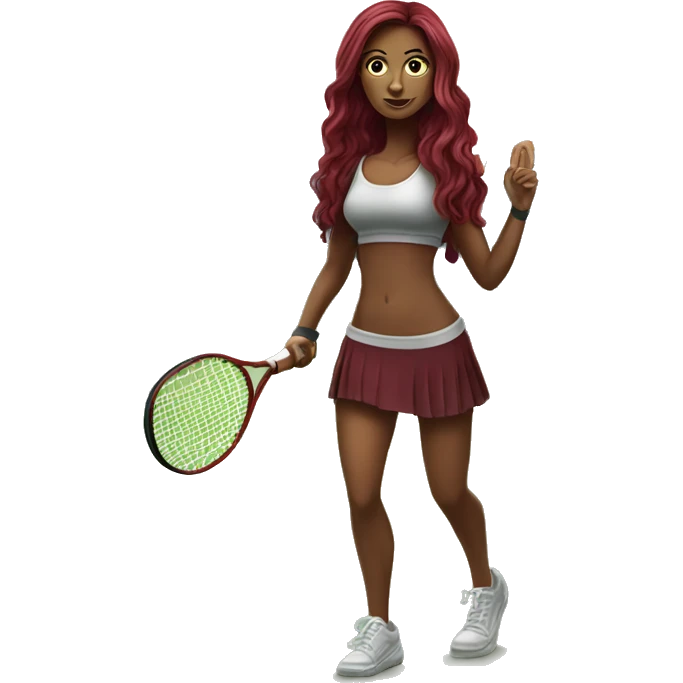 Beautiful tattooed  burgundy long haired woman playing tennis emoji