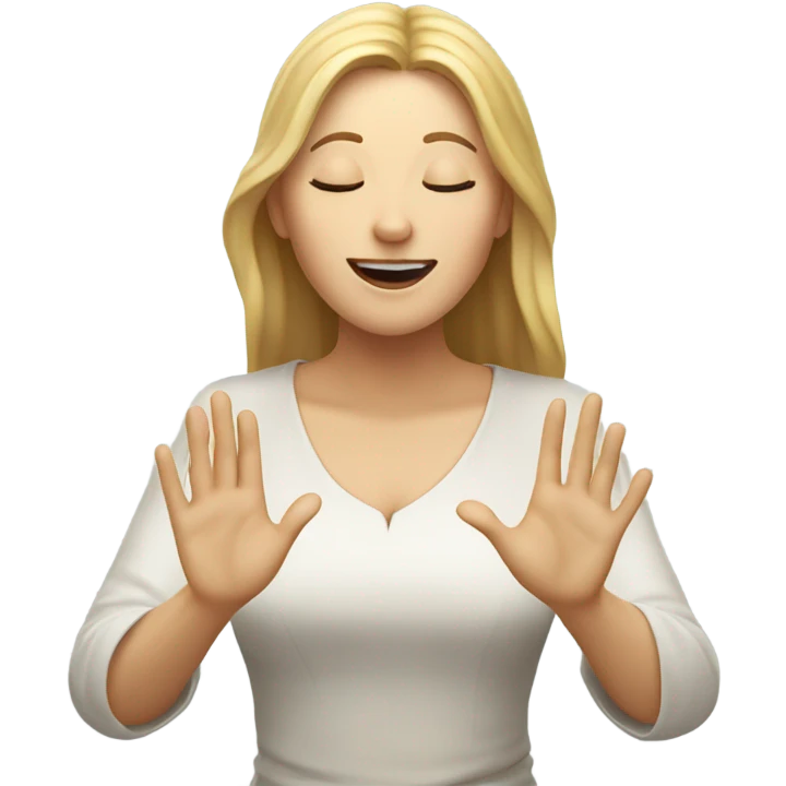White woman Praising the lord with one hand in the air and eyes closed emoji