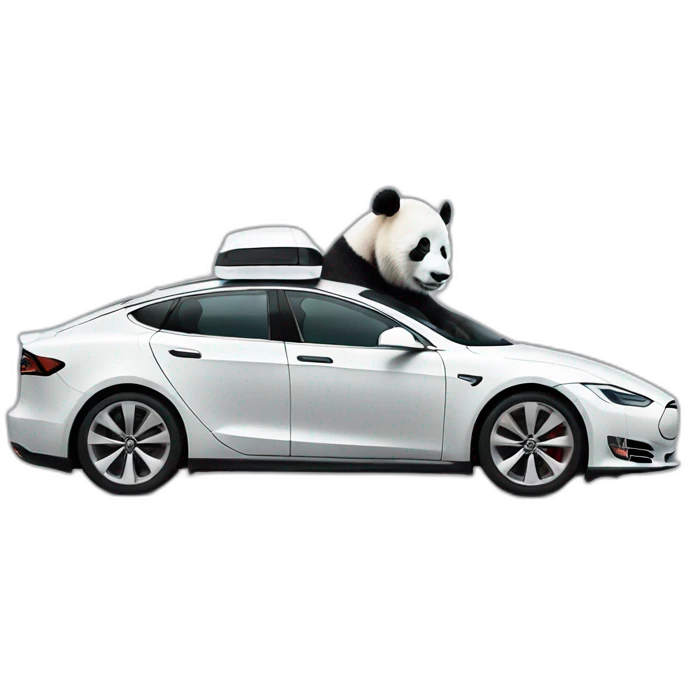 a panda sitting in a tesla car emoji