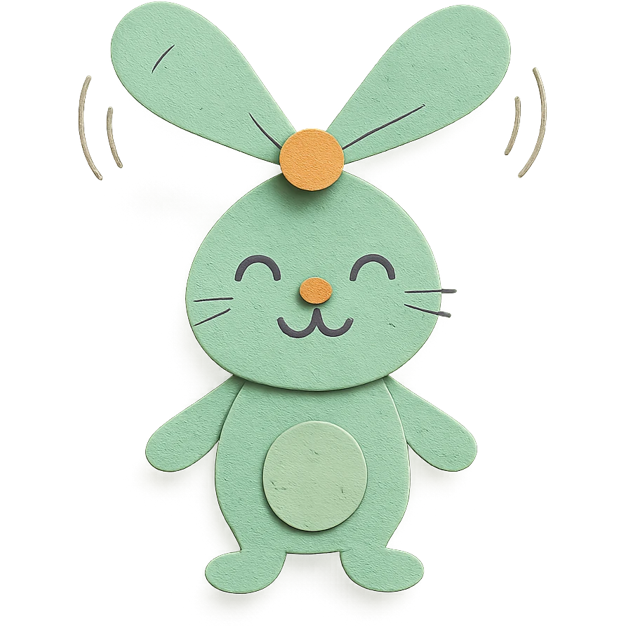 pastel green bunny with fan blades for ears, spinning, cheerful expression, full-body emoji