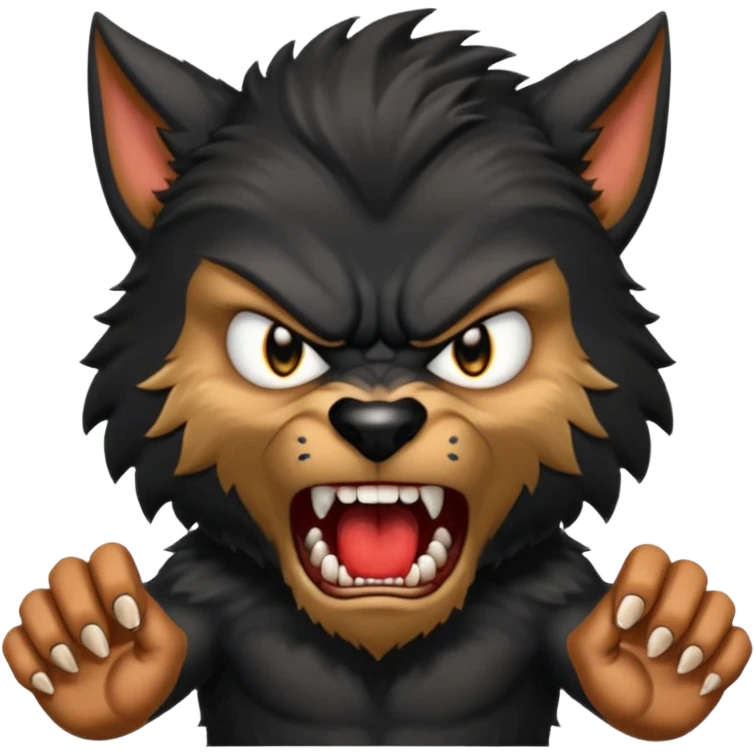 Create an emoji of Werewolf half bodied till waist sharp nails angry face black emoji