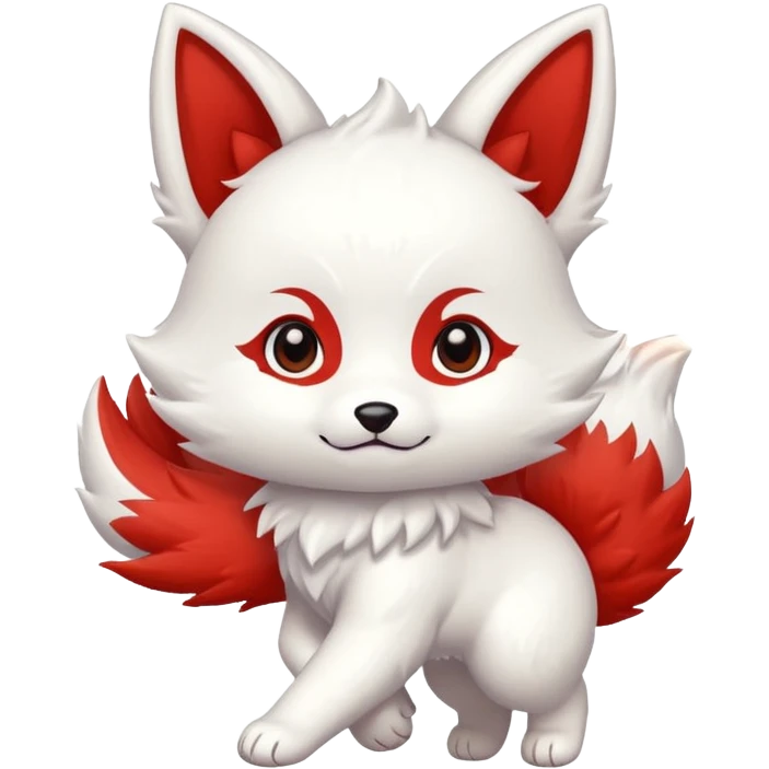 Running jumping white with red marks Chibi baby cute kitsune   emoji