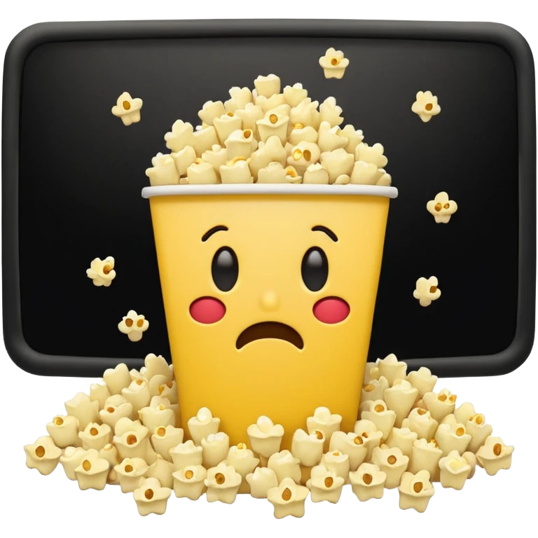 shocked emoji with popcorn spilled, movie screen in background, apple emoji style emoji