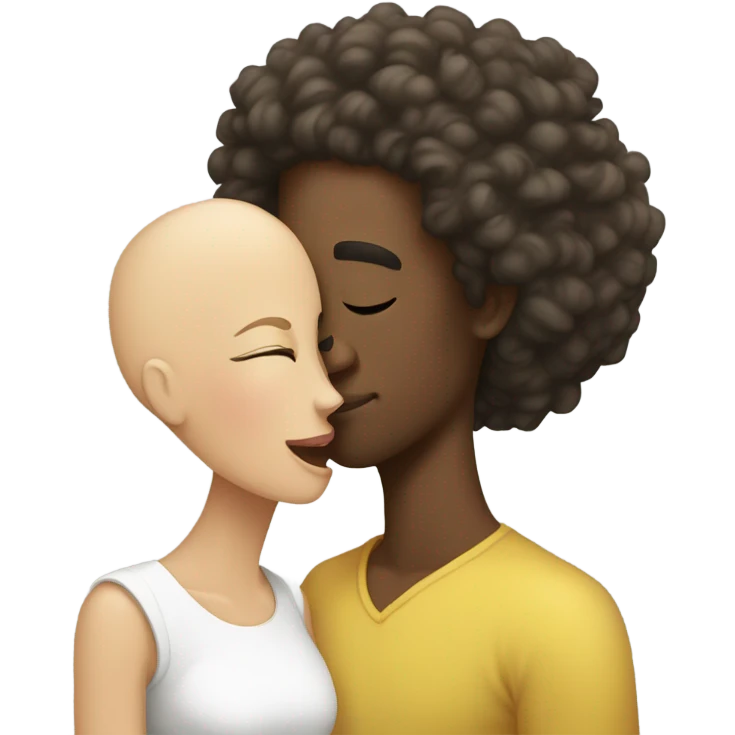 Light skin Woman with curly hair, Kissing a bald headed black man emoji