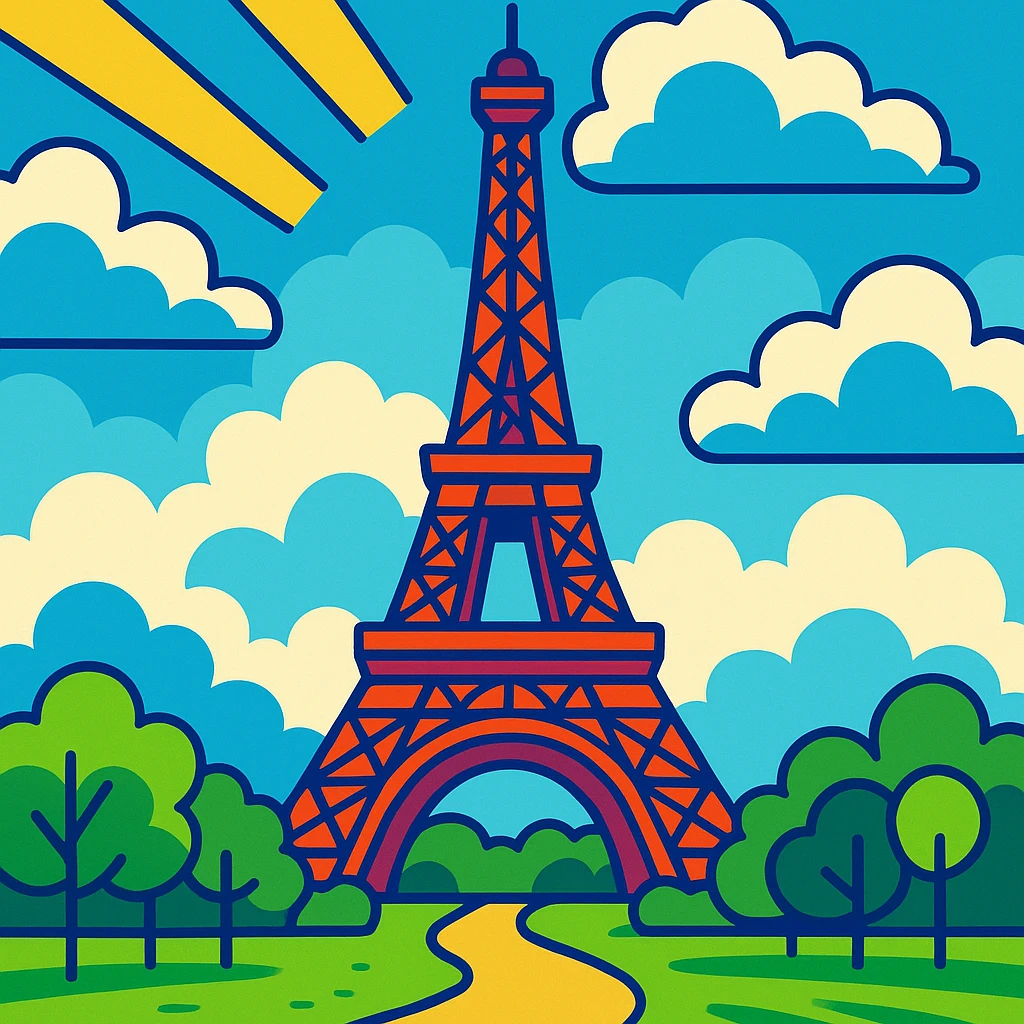Eiffel Tower in vibrant cartoon style emoji