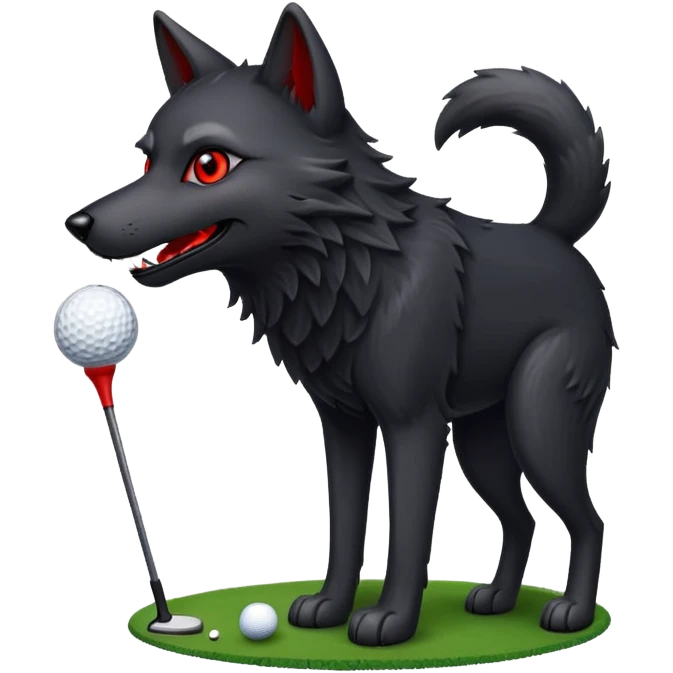 A  Black wolf , red eyes, howling at golf ball
 emoji