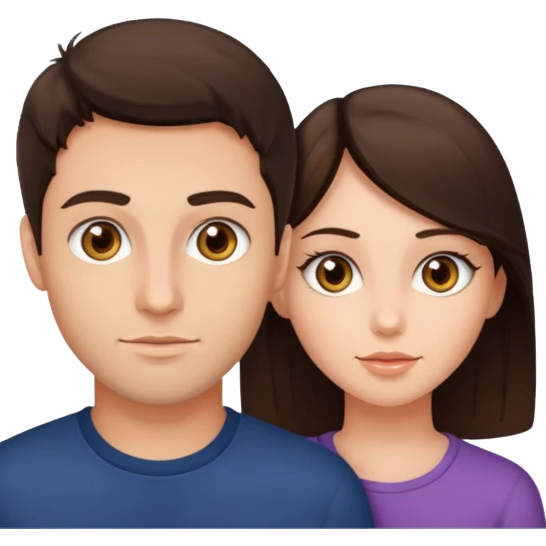 Brunette guy with hazel eyes and brunette girl with hazel eyes together  emoji