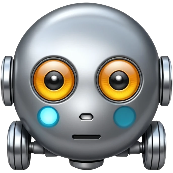 Round robot, big eyes, rolling wheels. emoji