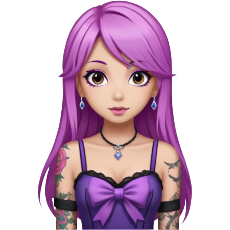hime gyaru girl, long straight pink and purple hair, tattoos, dark makeup emoji