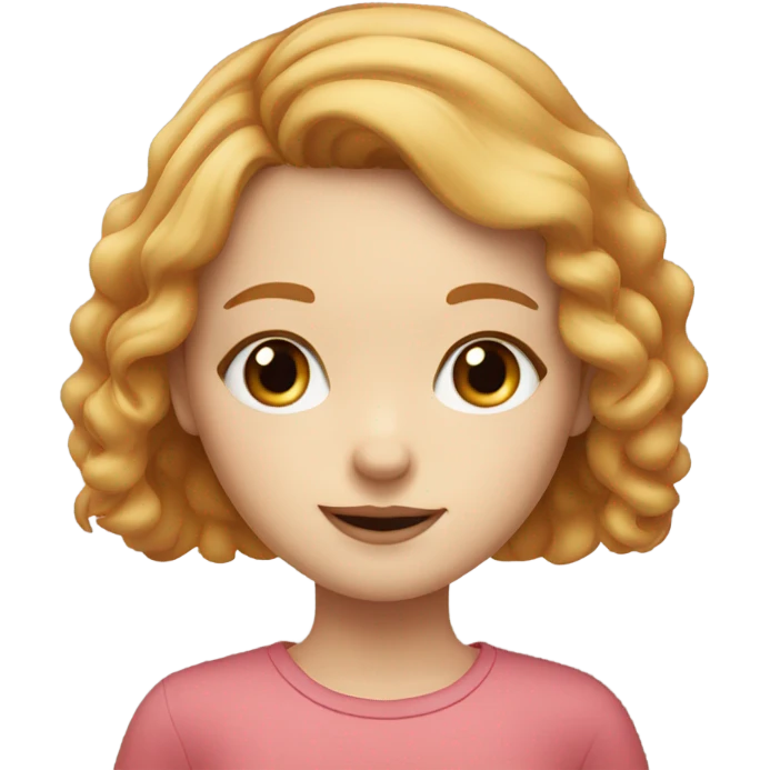 Strawberry blonde girl with grey eyes with round nose emoji
