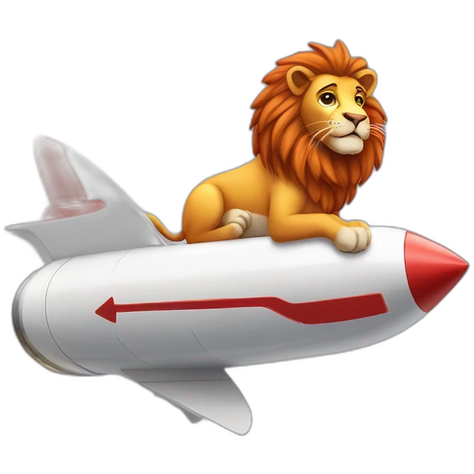 fun lion surfing on a rocket ship and the letters AWS are written on the side emoji