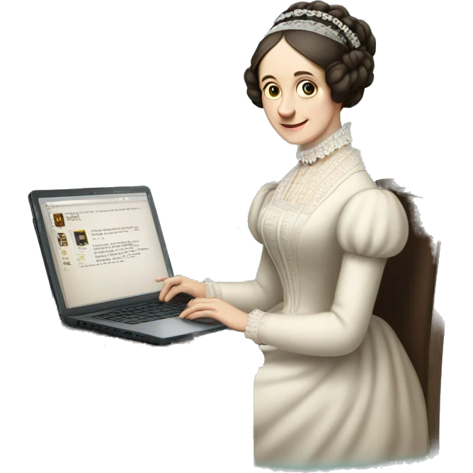 historical figure Ada Lovelace typing on a laptop emoji