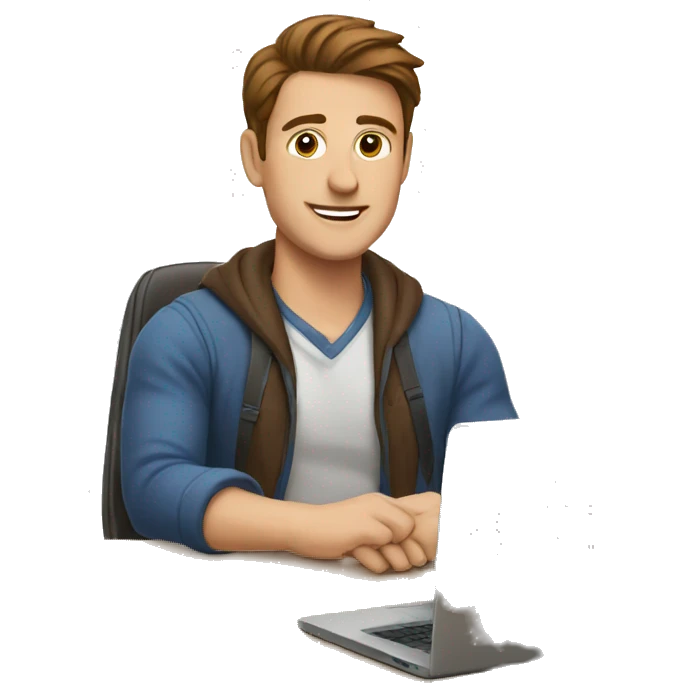 white man with brown hair in front of laptop on desk emoji