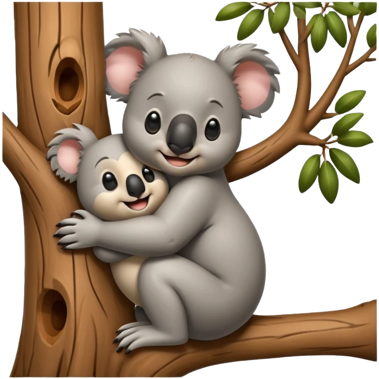 Koala and tree hugging each other, add a face to the tree emoji