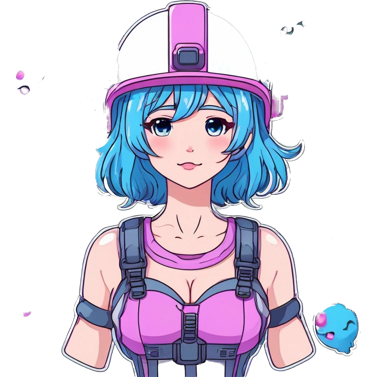 blue-haired girl in helmet kawaii emoji