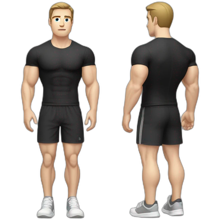 Confused Pale skinned Fit Man With the biceps and dark brown hair in black shirt, gray sports shorts and white Sneakers emoji