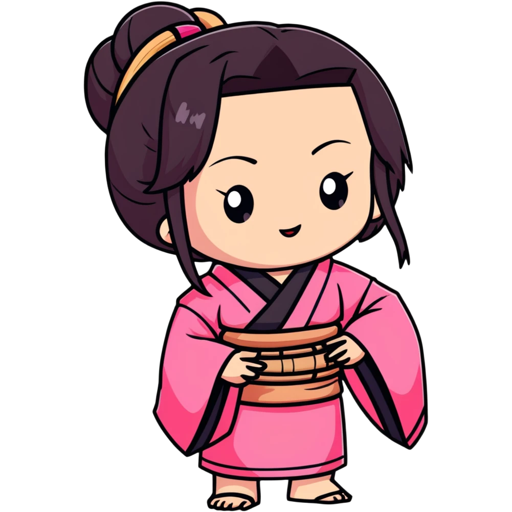 chibi Nezuko with pink kimono and bamboo muzzle in her mouth emoji